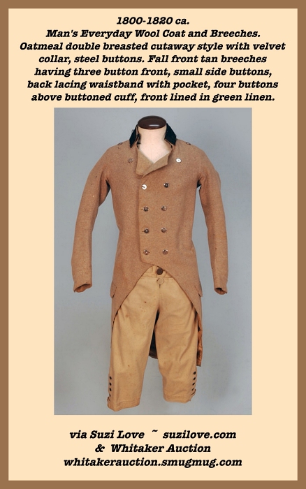 1800-1820 ca. Man’s Everyday Oatmeal Colored Wool Suit With Breeches. #Regency #Fashion