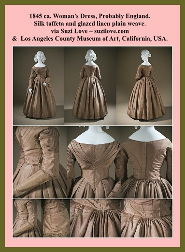 1845 Collage Of Woman's Dress, Probably Made In England. Silk Taffeta and glazed linen plain weave. via Los Angeles County Museum of Art, California, USA. collections.lacma.org