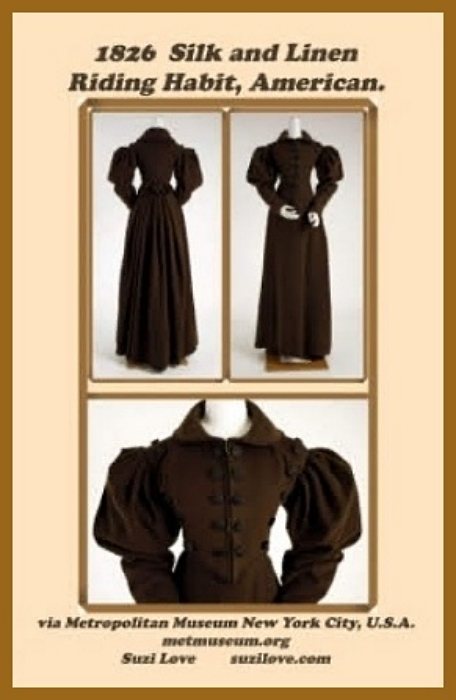 1826 Silk and Linen Riding Habit, American. via Suzi Love ~ suzilove.com & Metropolitan Museum, N.Y.C., U.S.A. metmuseum.org
