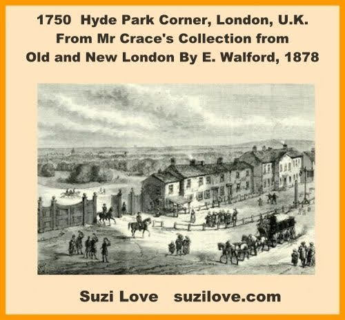 1750 Hyde Park Corner, London, U.K. From Mr. Crace's Collection from Old and New London By E. Walford, 1878.